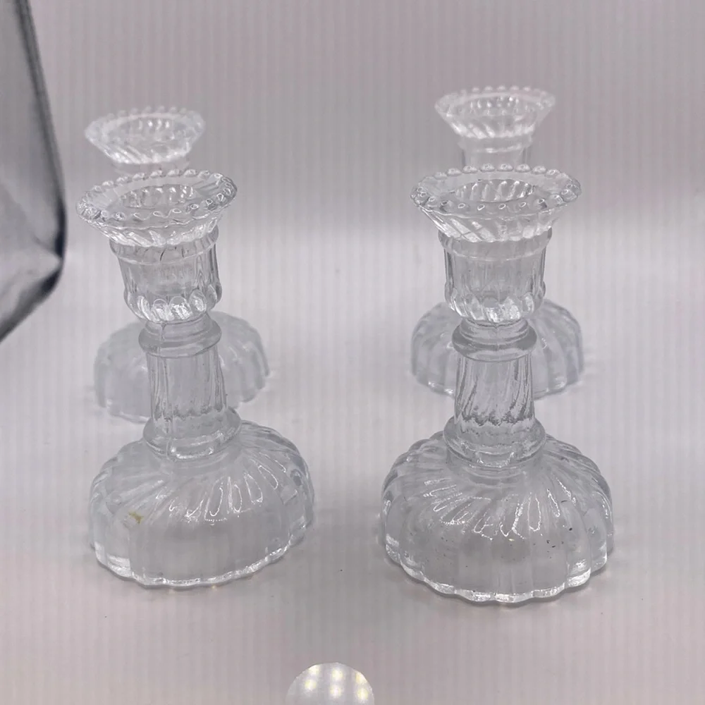Set of 4 vintage glass miniature candlestick holders 3” 3/4”diameter
